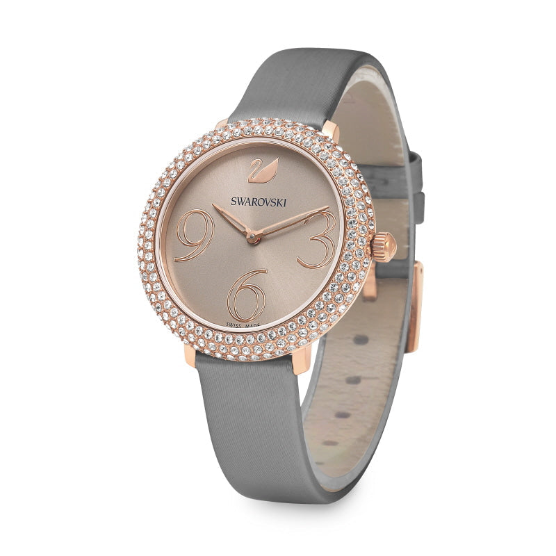  Shop Authentic Swarovski Crystal Frost Grey Dial Grey Leather Strap Watch for Women - 5484067 - Luxxuri