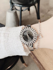  Shop Authentic Swarovski Crystal Rose Black Dial Silver Steel Strap Watch for Women - 5484076 - Luxxuri