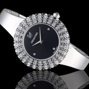  Shop Authentic Swarovski Crystal Rose Black Dial Silver Steel Strap Watch for Women - 5484076 - Luxxuri