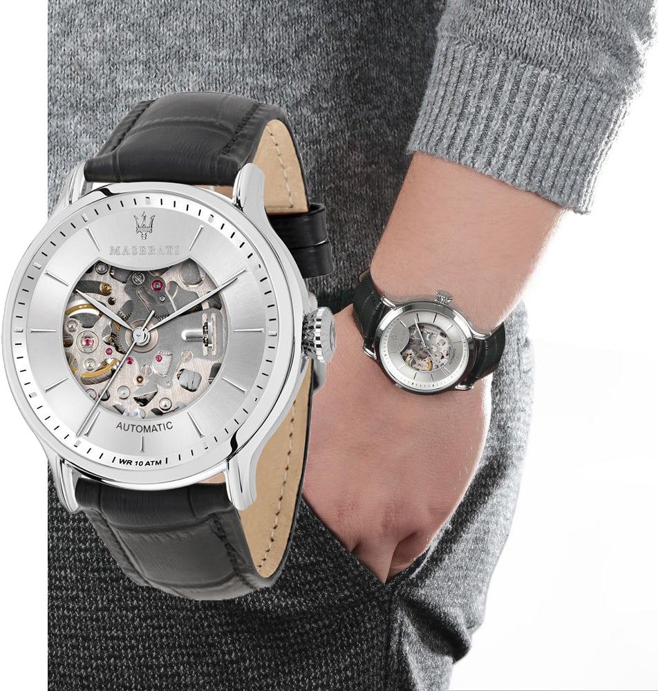  Shop Authentic Maserati Epoca Automatic Skeleton Mechanical Silver Dial Watch For Men - R8821118003 - Luxxuri