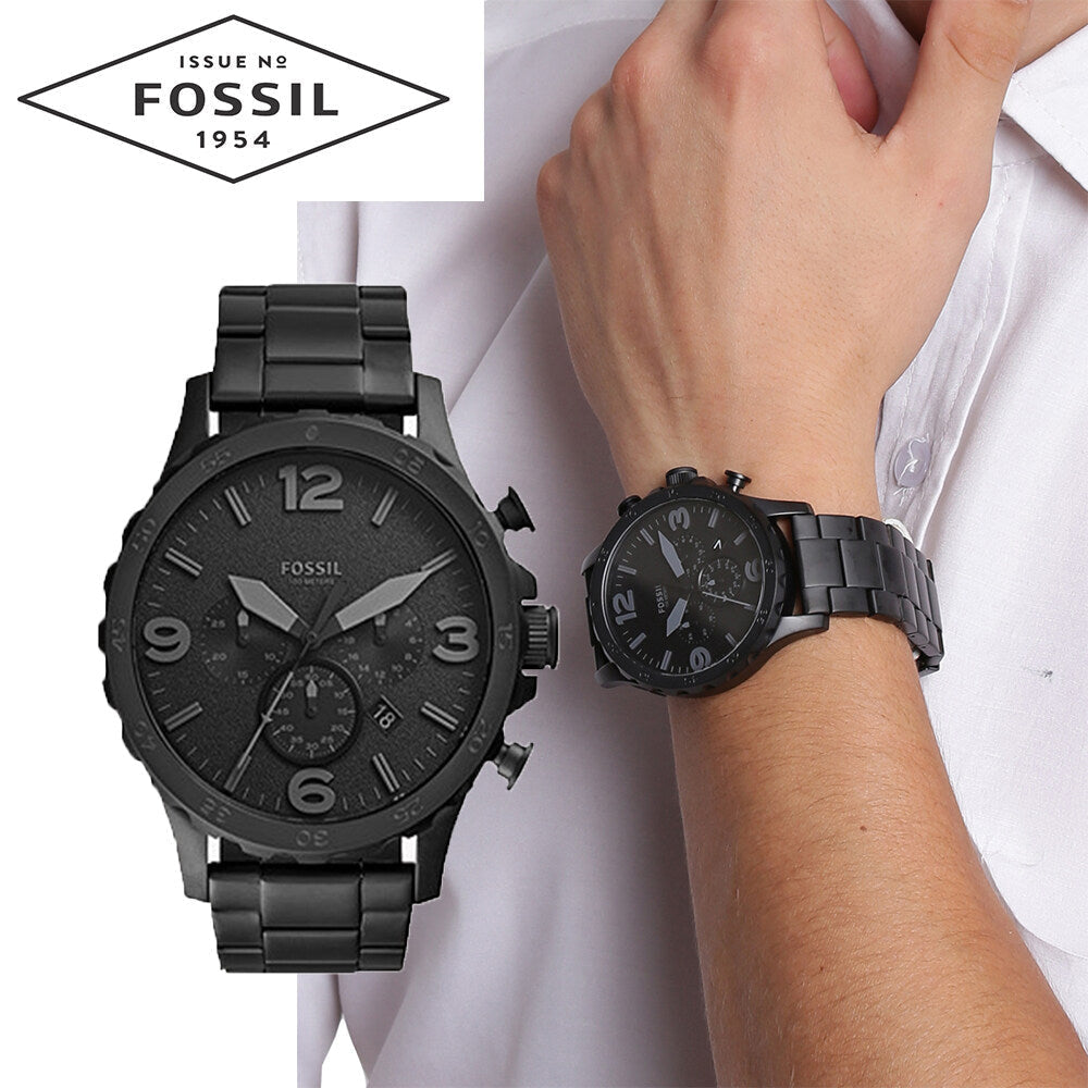  Shop Authentic Fossil Nate Chronograph Black Dial Black Steel Strap Watch for Men - JR1401 - Luxxuri