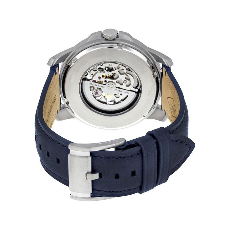  Shop Authentic Fossil Grant Automatic Skeleton Silver Dial Blue Leather Strap Watch for Men - ME3111 - Luxxuri