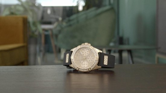 Shop Authentic Guess Frontier Diamonds Gold Dial Black Rubber Strap Watch For Women - W1160L1 - Luxxuri