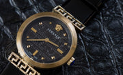  Shop Authentic Versace Greca Meander Black Dial Black Leather Strap Watch for Women - VELW00420 - Luxxuri