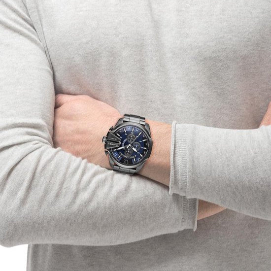  Shop Authentic Diesel Mega Chief Chronograph Blue Dial Black Steel Strap Watch For Men - DZ4329 - Luxxuri