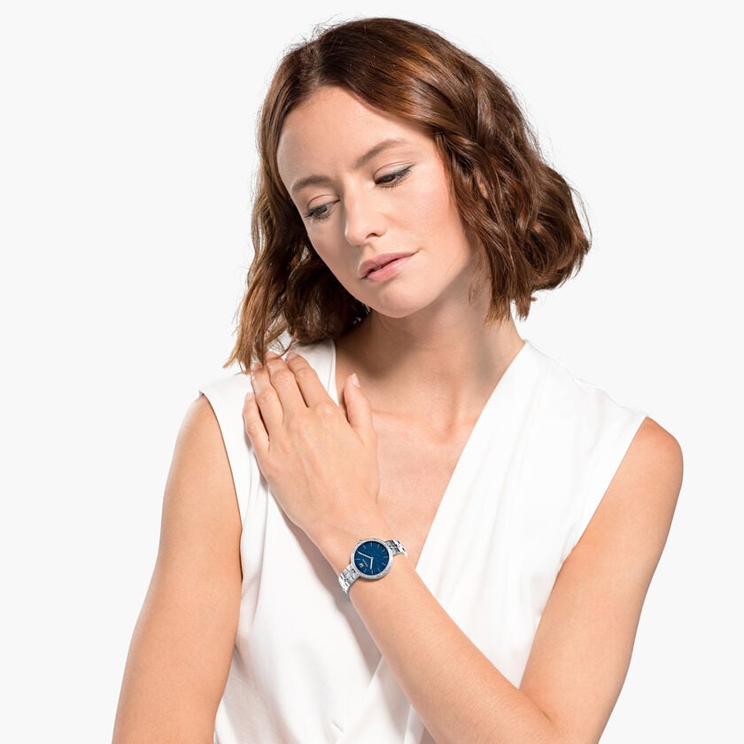  Shop Authentic Swarovski Cosmopolitan Blue Dial Silver Steel Strap Watch for Women - 5517790 - Luxxuri