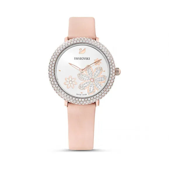  Shop Authentic Swarovski Crystal Quartz Pink Dial Pink Leather Strap Watch for Women - 5575217 - Luxxuri