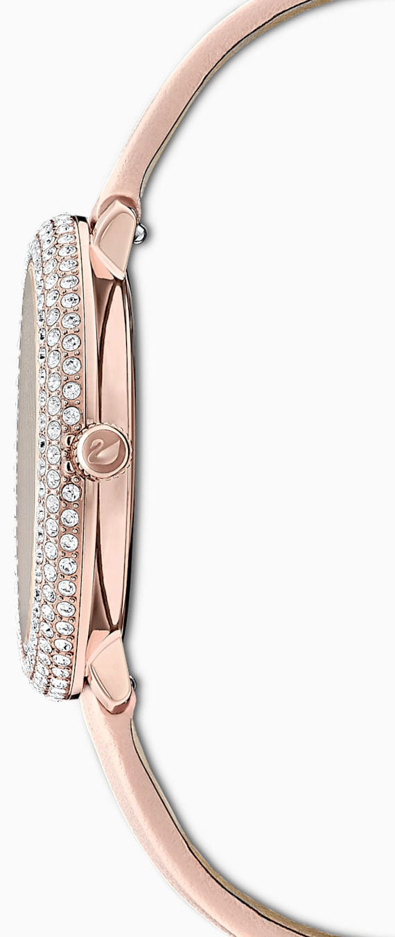  Shop Authentic Swarovski Crystal Frost White Dial Pink Leather Strap Watch for Women - 5519223 - Luxxuri