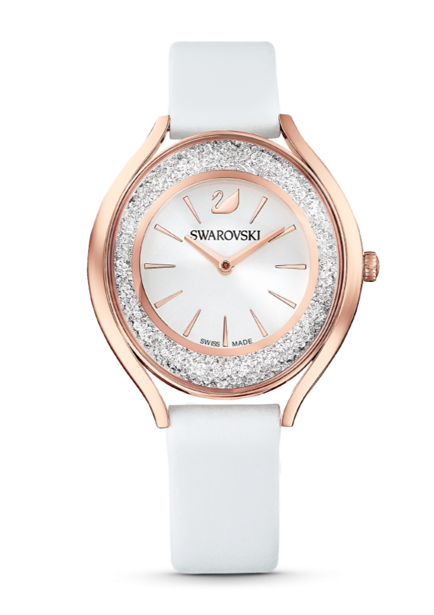  Shop Authentic Swarovski Crystalline Aura Silver Dial White Leather Strap Watch for Women - 5519453 - Luxxuri