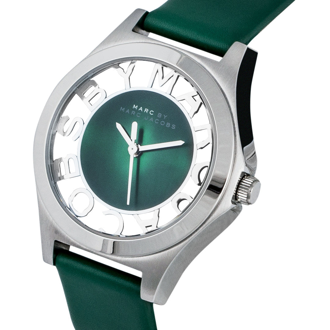  Shop Authentic Marc Jacobs Henry Skeleton Green Dial Green Leather Strap Watch for Women - MBM1336 - Luxxuri