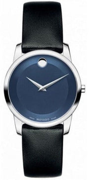  Shop Authentic Movado Museum Blue Dial Black Leather Strap Watch For Women - 0606611 - Luxxuri