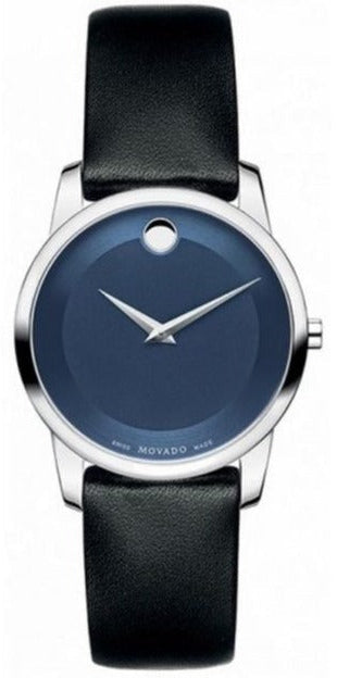 Shop Authentic Movado Museum Blue Dial Black Leather Strap Watch For Women - 0606611 - Luxxuri