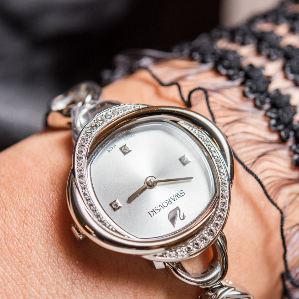  Shop Authentic Swarovski Crystal Flower Silver Dial Silver Steel Strap Watch for Women - 5547622 - Luxxuri