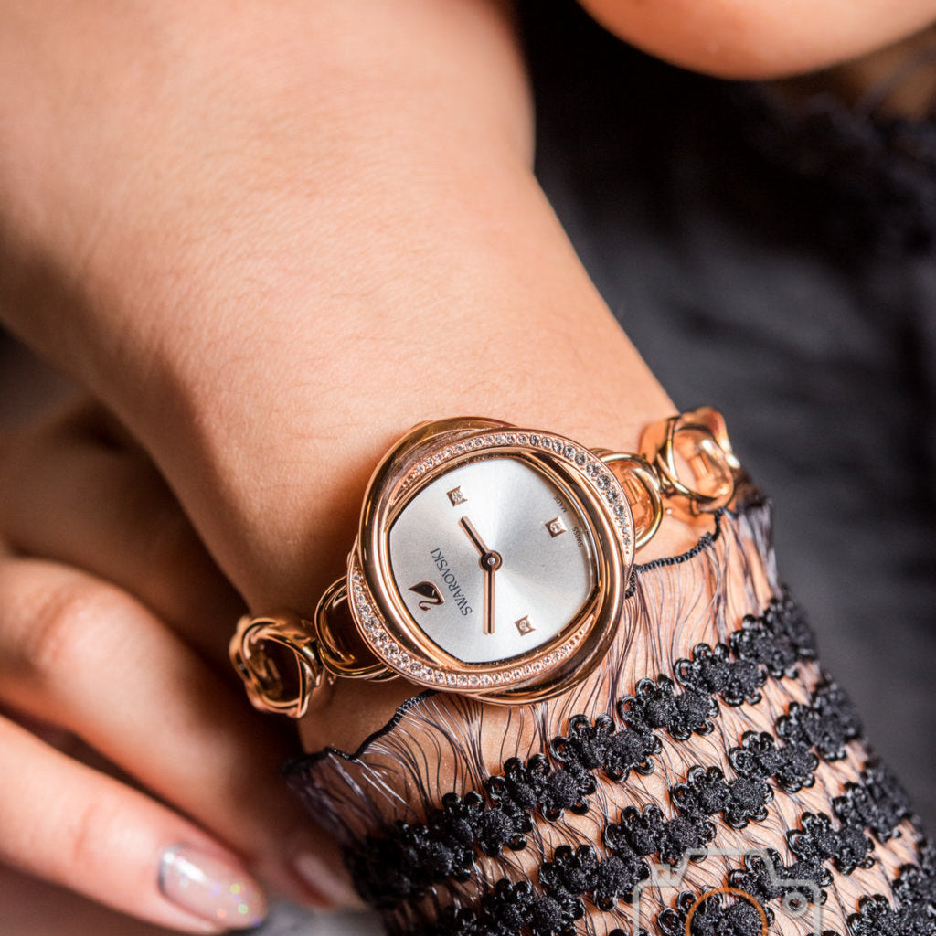  Shop Authentic Swarovski Crystal Flower Silver Dial Rose Gold Steel Strap Watch for Women - 5547626 - Luxxuri