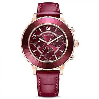  Shop Authentic Swarovski Octea Lux Chrono Red Dial Red Leather Strap Watch for Women - 5547642 - Luxxuri