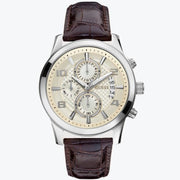  Shop Authentic Guess Exec Chronograph White Dial Brown Leather Strap Watch For Men - W0076G2 - Luxxuri