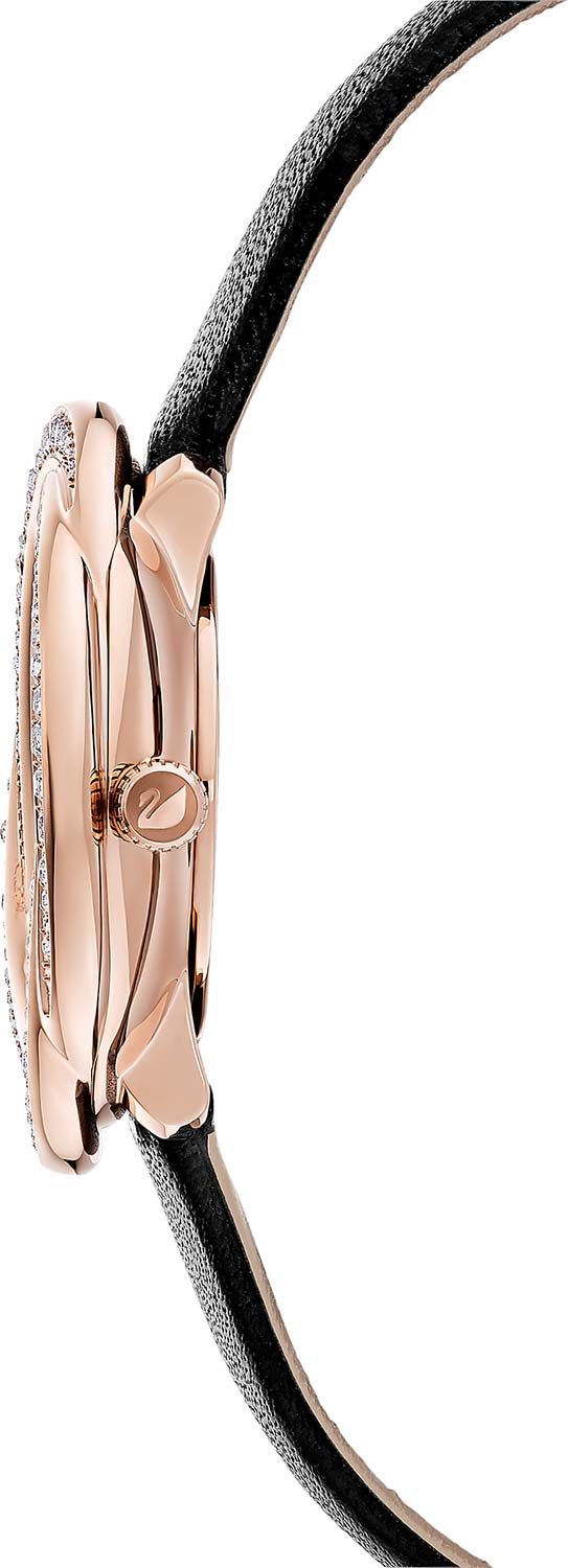  Shop Authentic Swarovski Crystal Flower Black Dial Black Leather Strap Watch for Women - 5552421 - Luxxuri