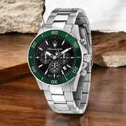  Shop Authentic Maserati Competizione Chronograph Black Dial Silver Steel Strap Watch For Men - R8873600008 - Luxxuri