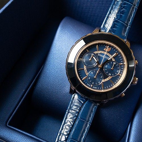  Shop Authentic Swarovski Octea Lux Chrono Blue Dial Blue Leather Strap Watch for Women - 5563480 - Luxxuri
