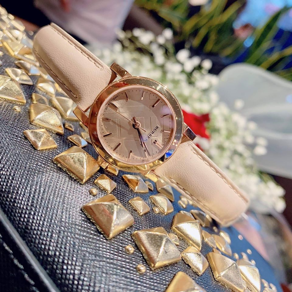  Shop Authentic Burberry The City Gold Dial Beige Leather Strap Watch for Women - BU9210 - Luxxuri