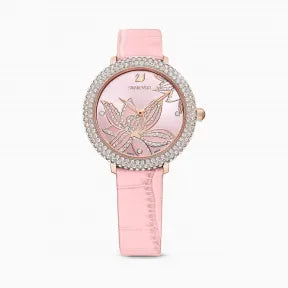  Shop Authentic Swarovski Crystal Quartz Pink Dial Pink Leather Strap Watch for Women - 5575217 - Luxxuri