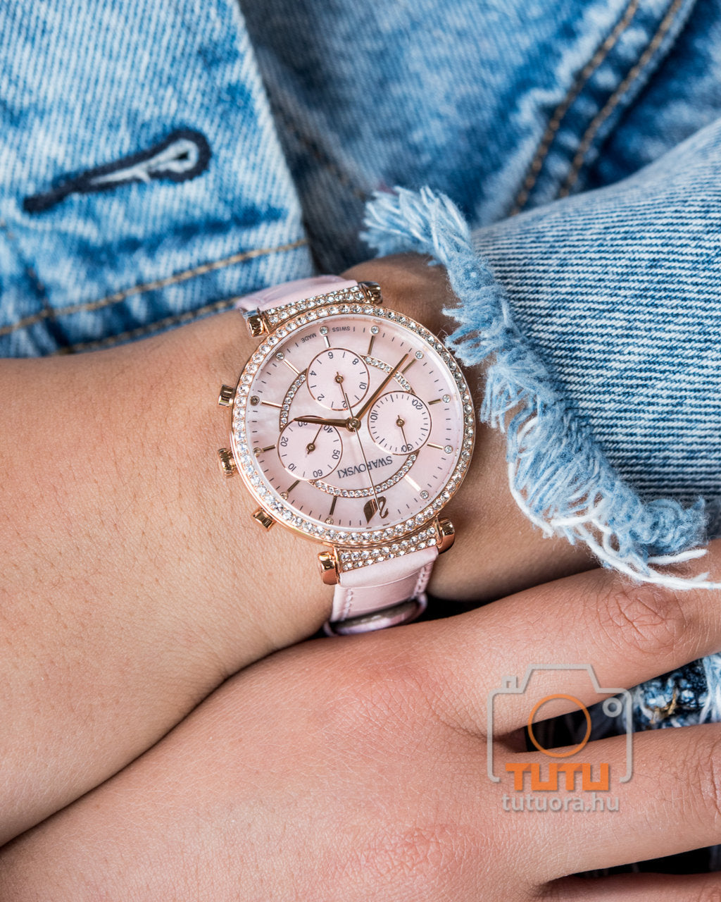  Shop Authentic Swarovski Passage Chrono Pink Dial Pink Leather Strap Watch for Women - 5580352 - Luxxuri