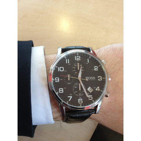  Shop Authentic Hugo Boss Aeroliner Chronograph Quartz Black Dial Black Leather Strap Watch For Men - HB1512448 - Luxxuri