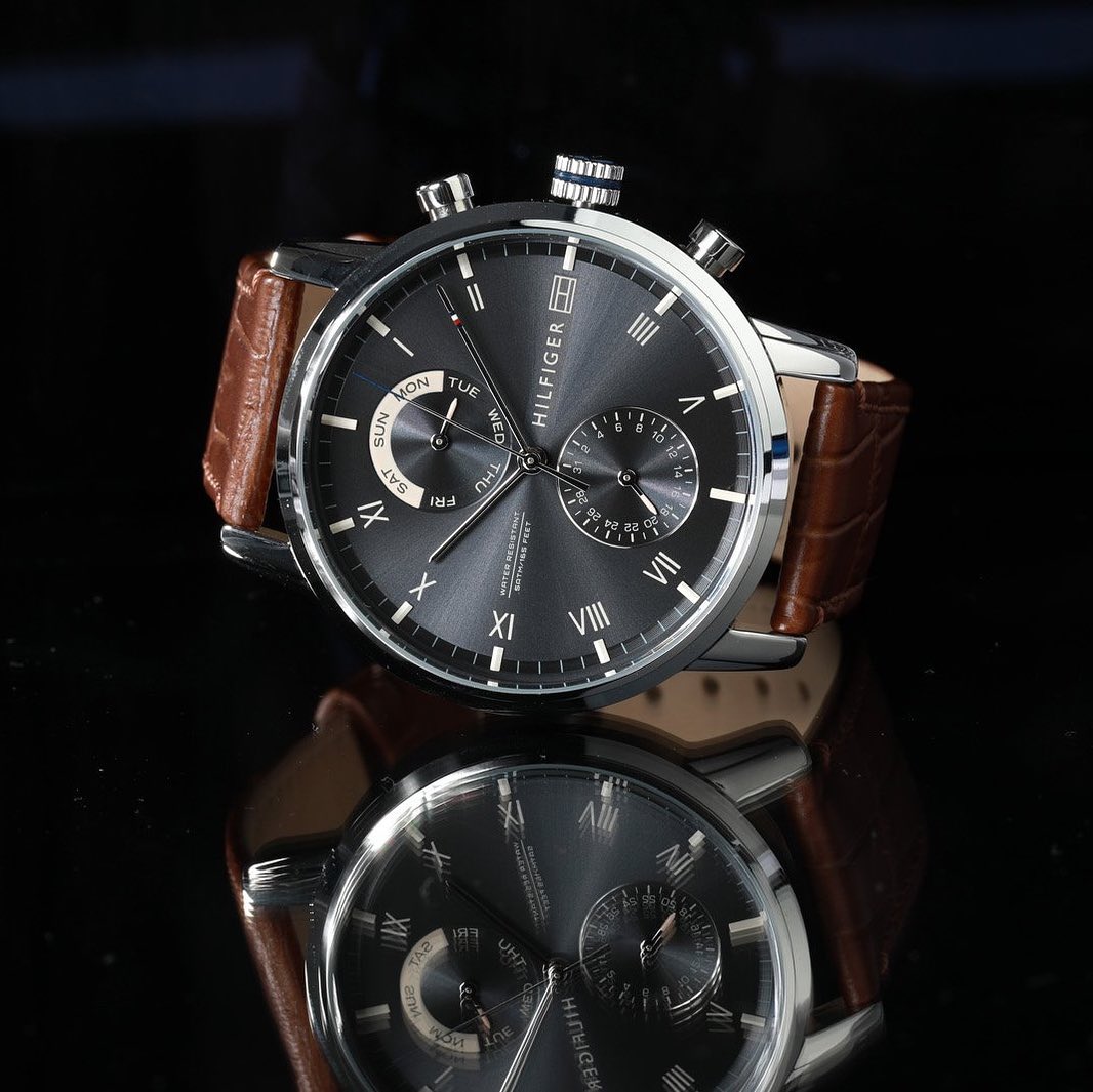  Shop Authentic Tommy Hilfiger Kane Grey Dial Brown Leather Strap Watch for Men - 1710398 - Luxxuri