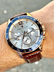  Shop Authentic Tommy Hilfiger Luke Quartz White Dial Brown Leather Strap Watch for Men - 1791118 - Luxxuri