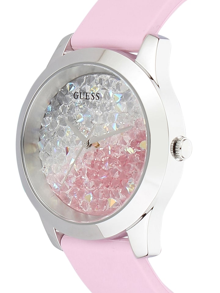  Shop Authentic Guess Crush Crystals Silver Dial Pink Rubber Strap Watch for Women - W1223L1 - Luxxuri