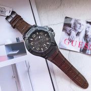  Shop Authentic Guess Rigor Analog Quartz Black Dial Brown Leather Strap Watch For Men - W0040G2 - Luxxuri