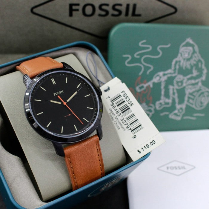  Shop Authentic Fossil The Minimalist Black Dial Brown Leather Strap Watch for Men - FS5305 - Luxxuri
