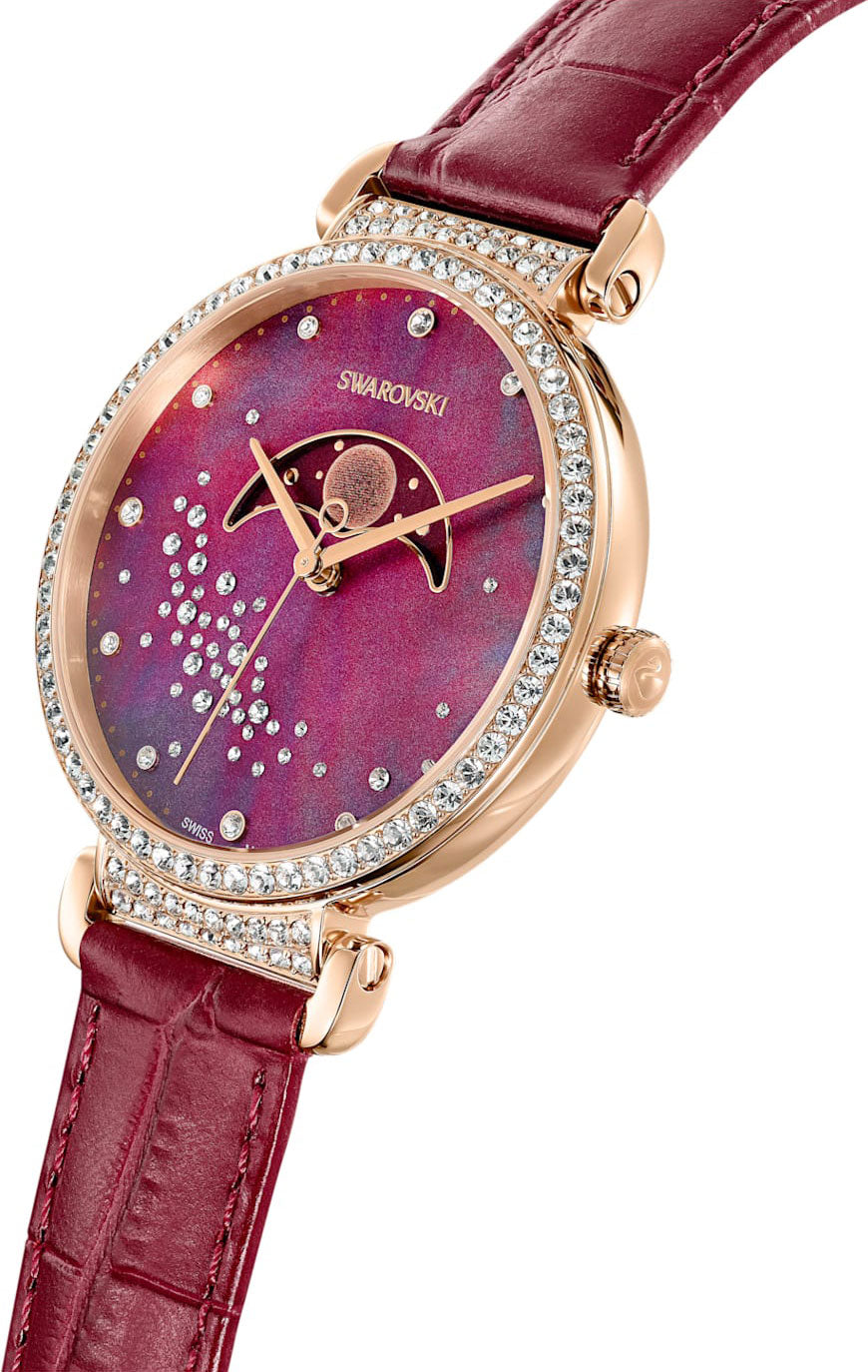  Shop Authentic Swarovski Passage Moon Phase Red Dial Red Leather Strap Watch for Women - 5613323 - Luxxuri
