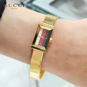  Shop Authentic Gucci G Frame Quartz Diamonds White Red Blue Dial Gold Mesh Bracelet Watch For Women - YA147511 - Luxxuri