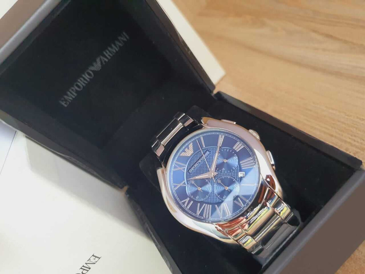  Shop Authentic Emporio Armani Chronograph Quartz Blue Dial Silver Steel Strap Watch For Men - AR11082 - Luxxuri
