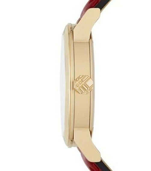  Shop Authentic Burberry The City Gold Dial Red Leather Strap Watch for Women - BU9140 - Luxxuri