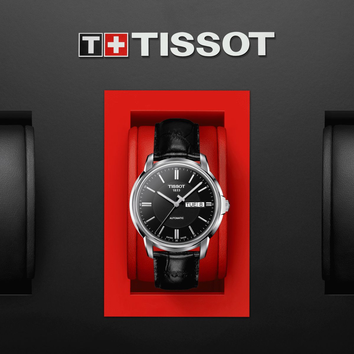  Shop Authentic Tissot Automatics III Day Date Black Dial Black Leather Strap Watch For Men - T065.430.16.051.00 - Luxxuri