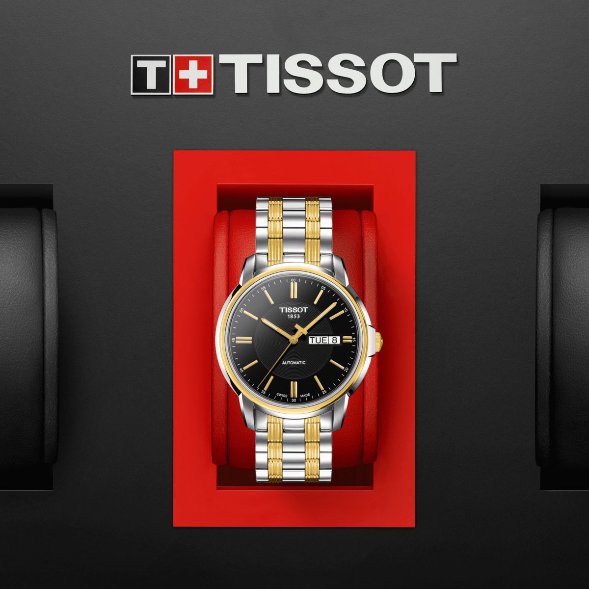  Shop Authentic Tissot Automatics III Day Date Black Dial Two Tone Steel Strap Watch For Men - T065.430.22.051.00 - Luxxuri