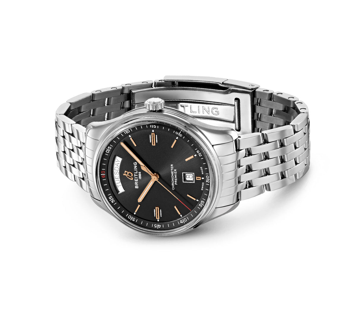  Shop Authentic Breitling Premier Automatic 40mm Day & Date Black Dial Silver Steel Strap Mens Watch - A45340241B1A1 - Luxxuri