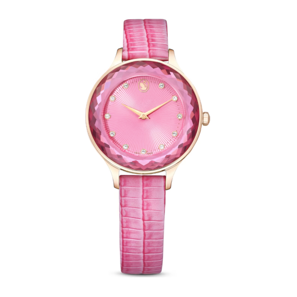  Shop Authentic Swarovski Octea Nova Pink Dial Pink Leather Strap Watch for Women - 5650030 - Luxxuri