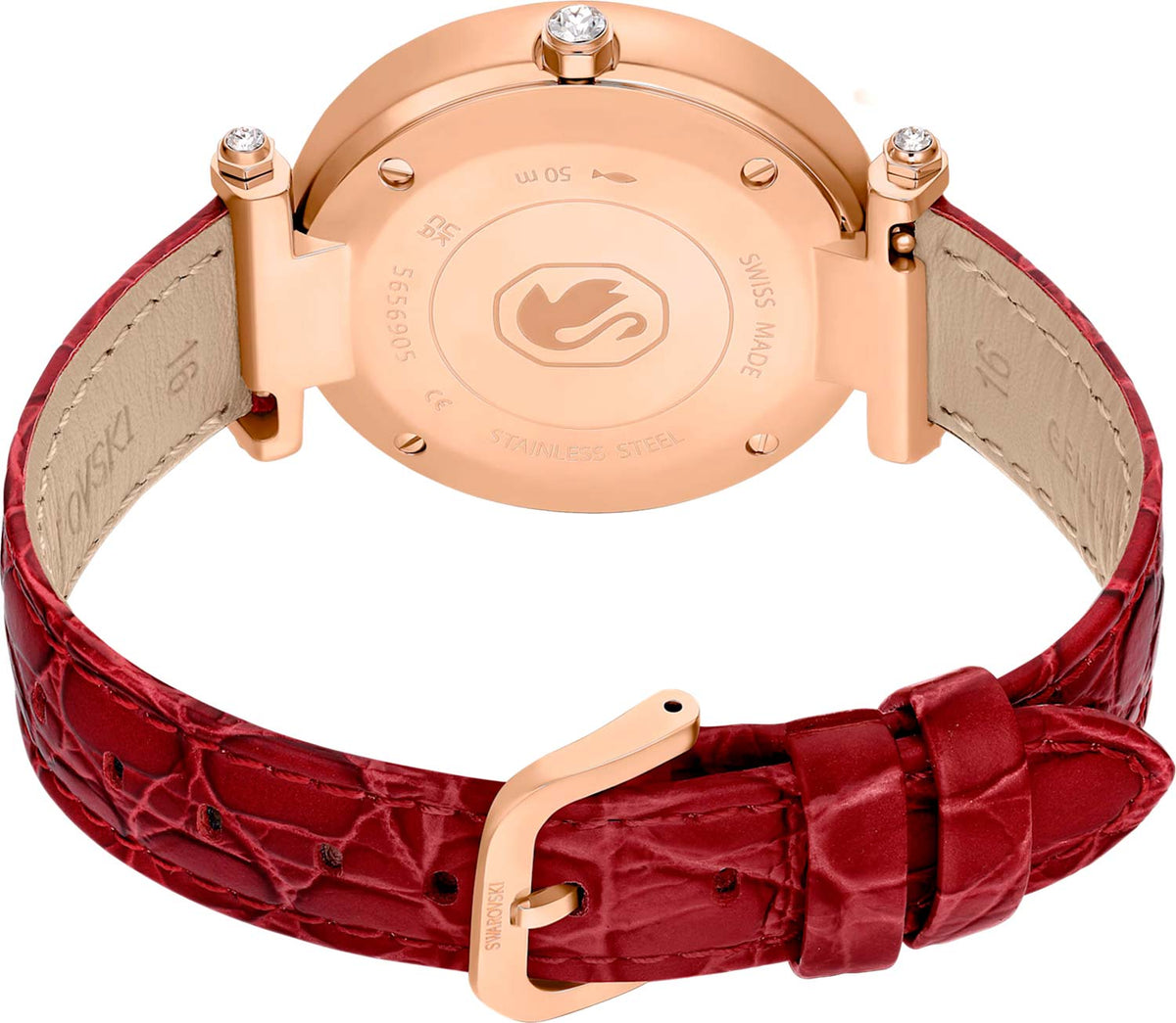  Shop Authentic Swarovski Crystalline Wonder Silver Dial Red Leather Strap Watch for Women - 5656905 - Luxxuri