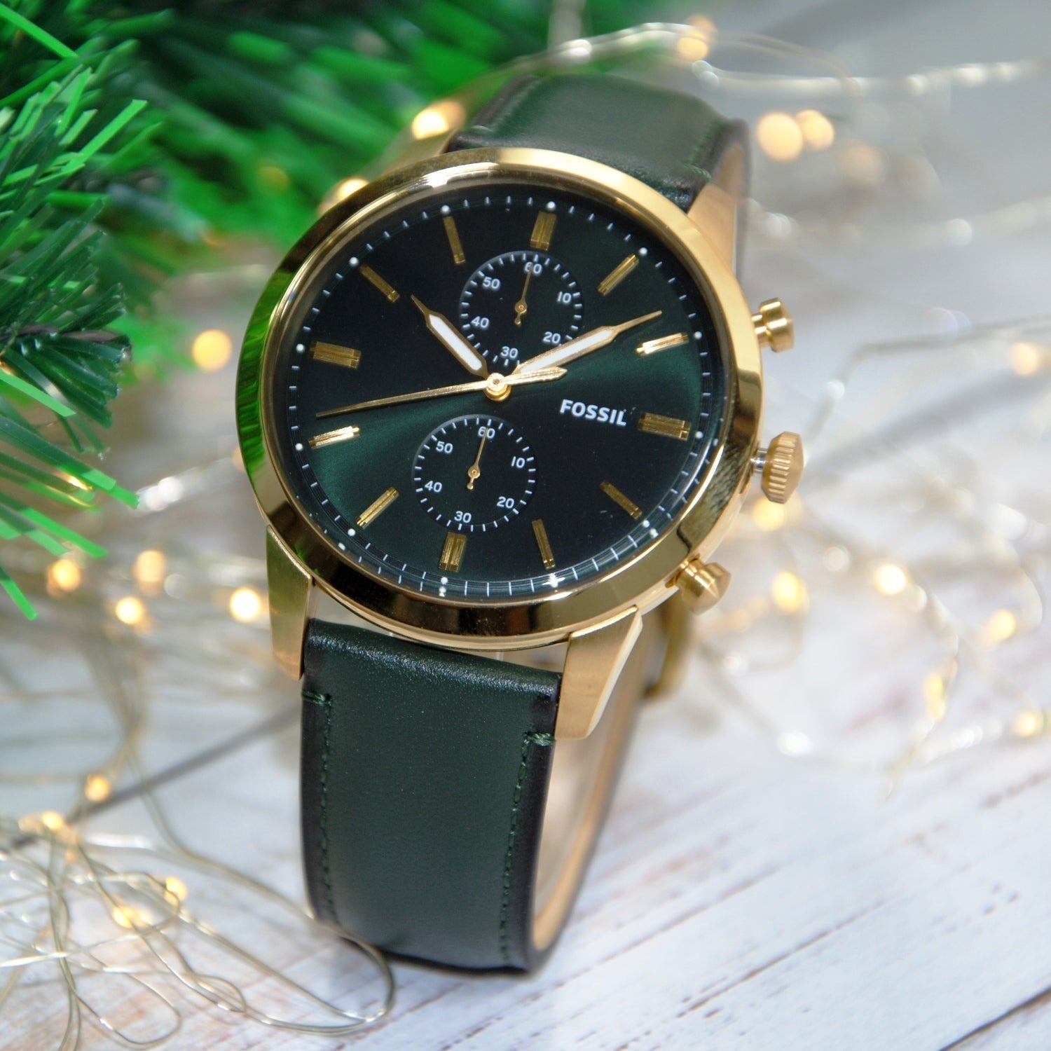  Shop Authentic Fossil Townsman Chronograph Green Dial Green Leather Strap Watch for Men - FS5599 - Luxxuri