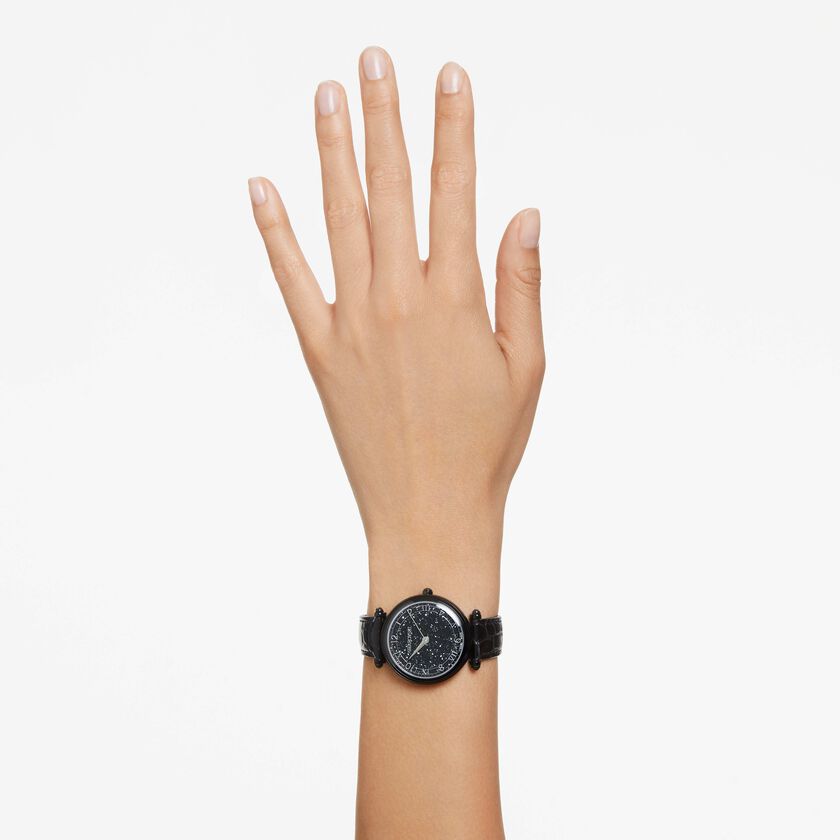  Shop Authentic Swarovski Crystalline Wonder Black Dial Black Leather Strap Watch for Women - 5664311 - Luxxuri