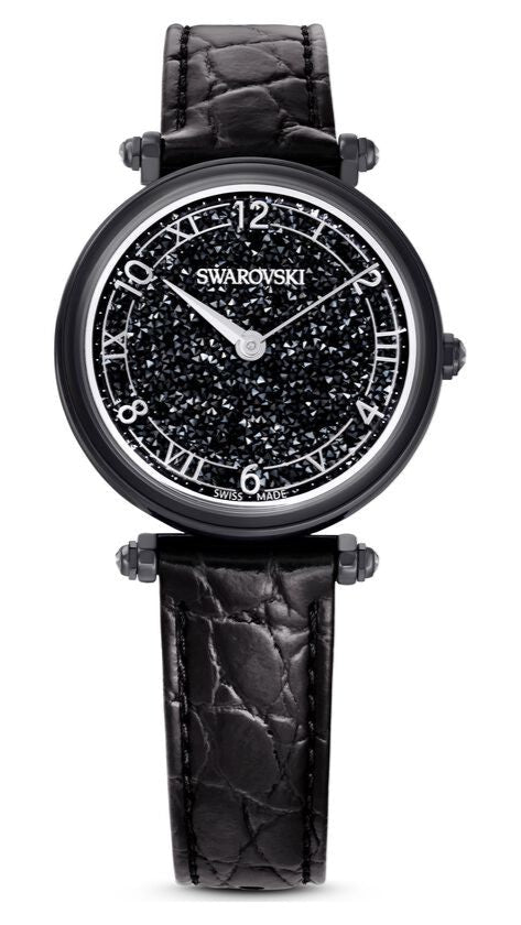  Shop Authentic Swarovski Crystalline Wonder Black Dial Black Leather Strap Watch for Women - 5664311 - Luxxuri