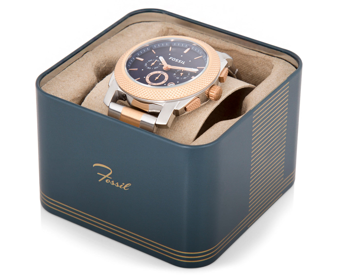  Shop Authentic Fossil Machine Blue Dial Two Tone Steel Strap Watch for Men - FS5037 - Luxxuri