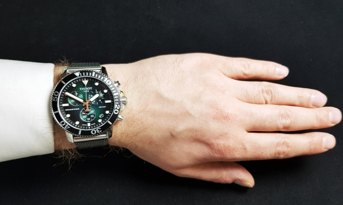  Shop Authentic Tissot Seastar 1000 Chronograph Green Dial Silver Mesh Bracelet Watch For Men - T120.417.11.091.00 - Luxxuri