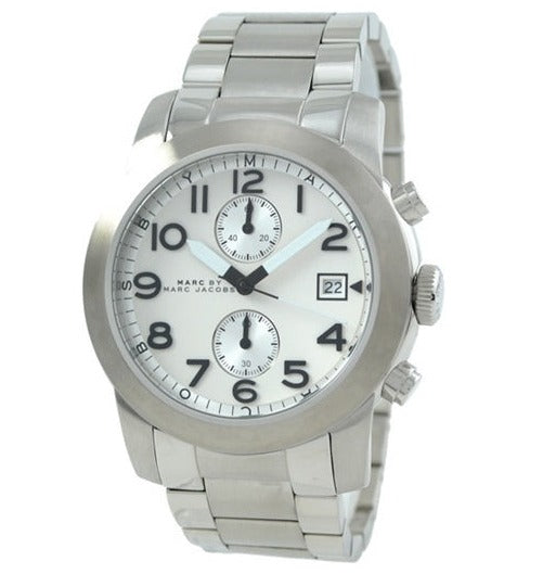  Shop Authentic Marc Jacobs Larry Chronograph White Dial Silver Steel Strap Watch for Men - MBM5030 - Luxxuri