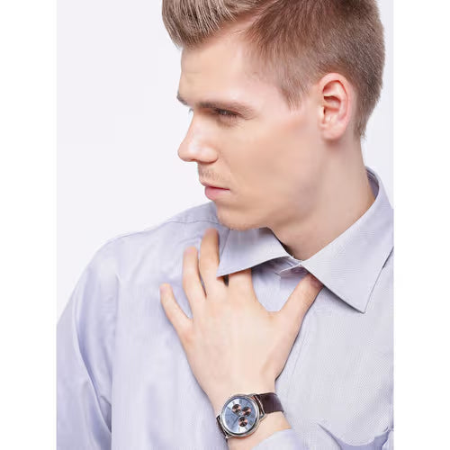  Shop Authentic Guess Wafer Analog Blue Dial Brown Leather Strap Watch For Men - W0496G2 - Luxxuri