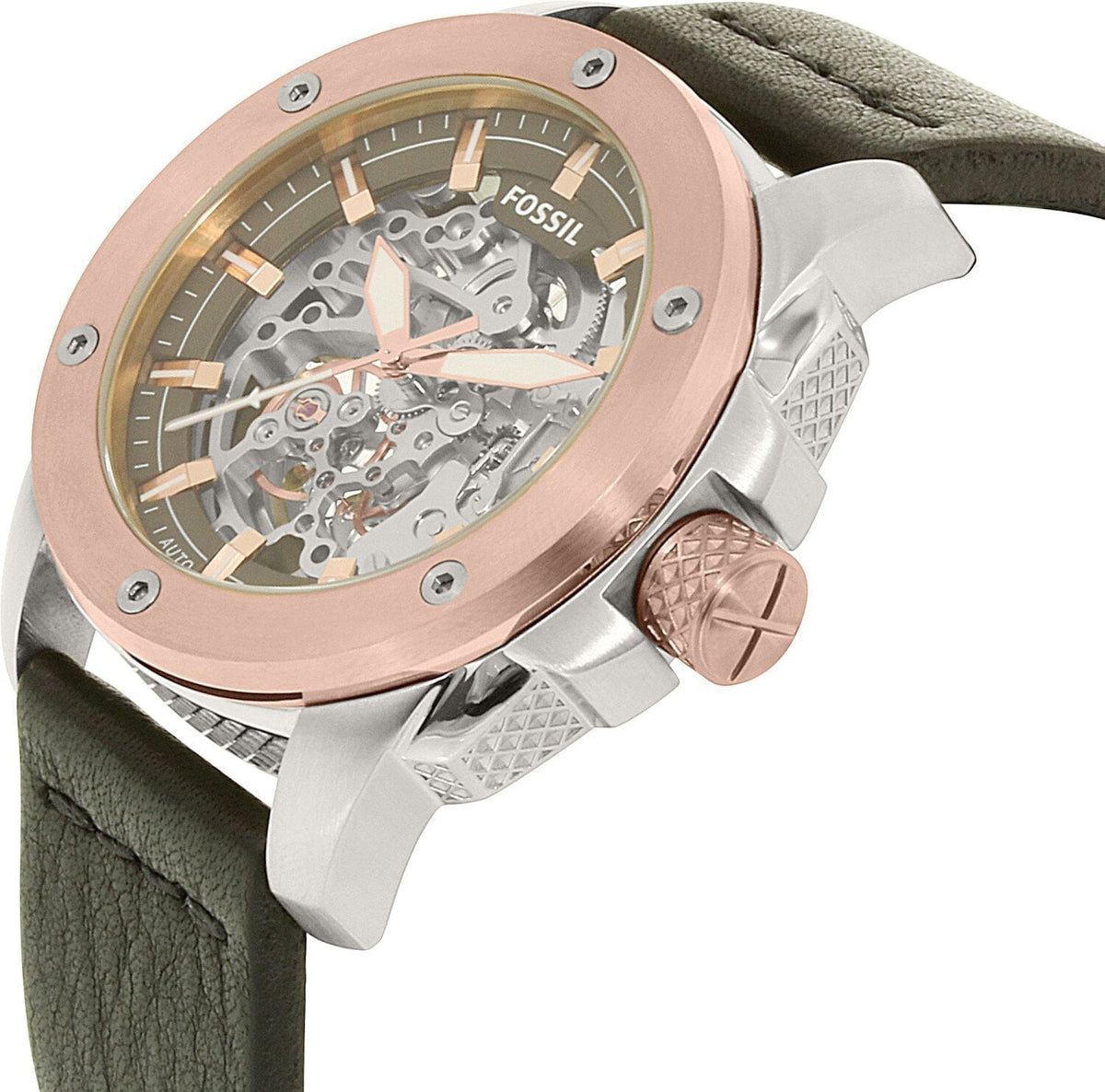  Shop Authentic Fossil Modern Machine Automatic Skeleton Dial Black Leather Strap Watch for Men - ME3082 - Luxxuri