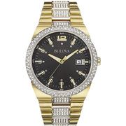  Shop Authentic Bulova Crystal Black Dial Two Tone Steel Strap Watch for Men - 98B235 - Luxxuri